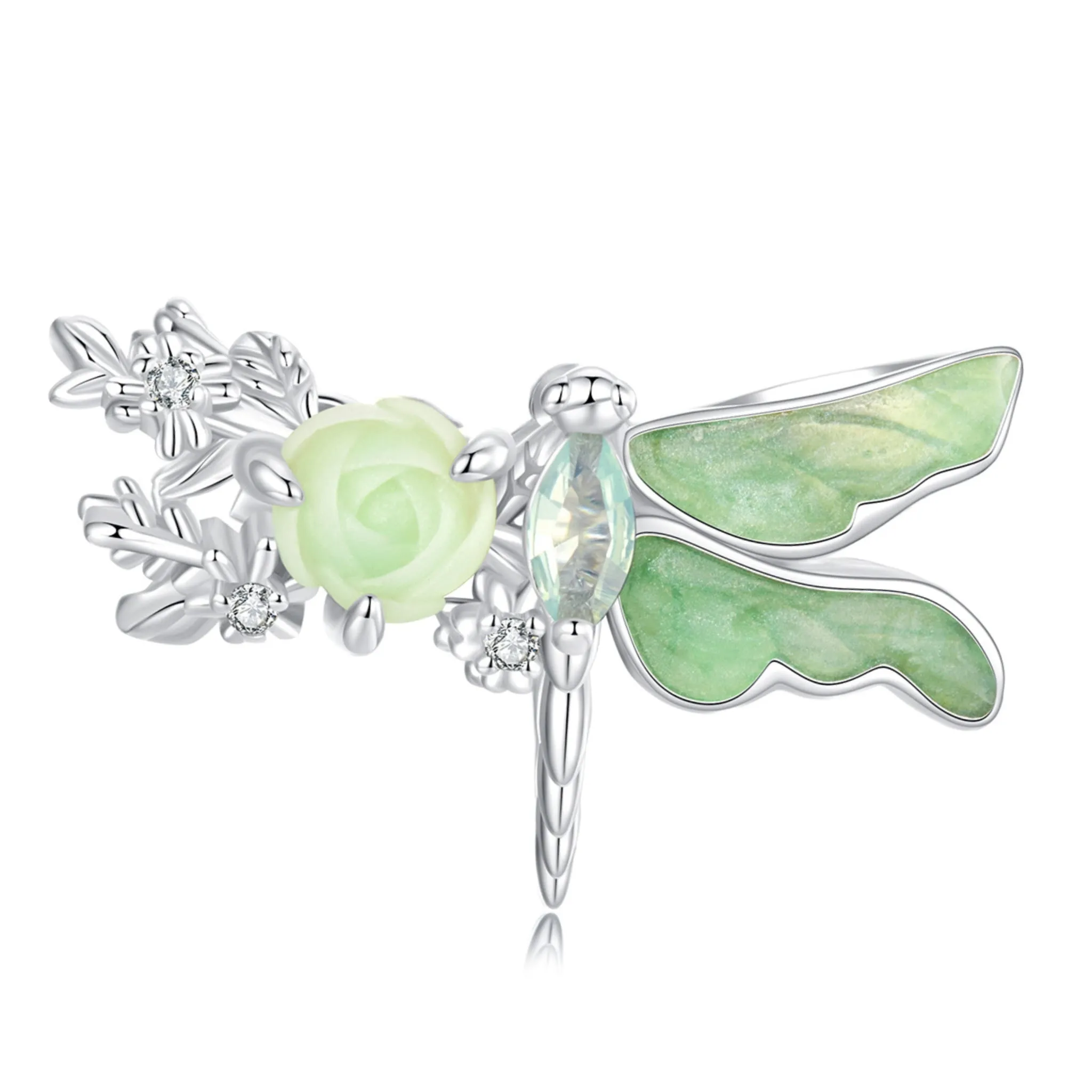 Srebrny charms zielona ważka z różami beads srebro 925 koralik