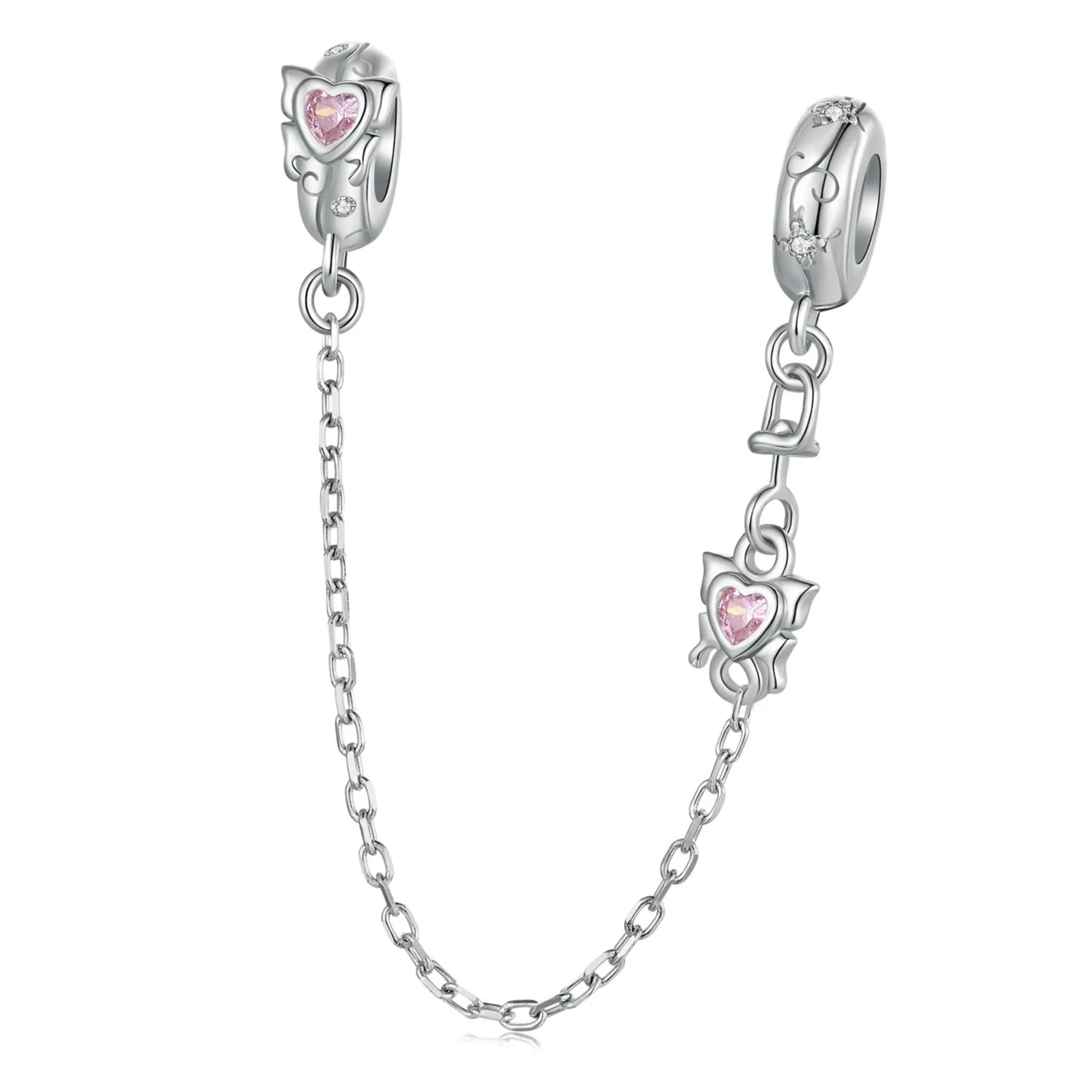 Łańcuszek zabezpieczający z motylkami podwójny stoper charms srebro 925