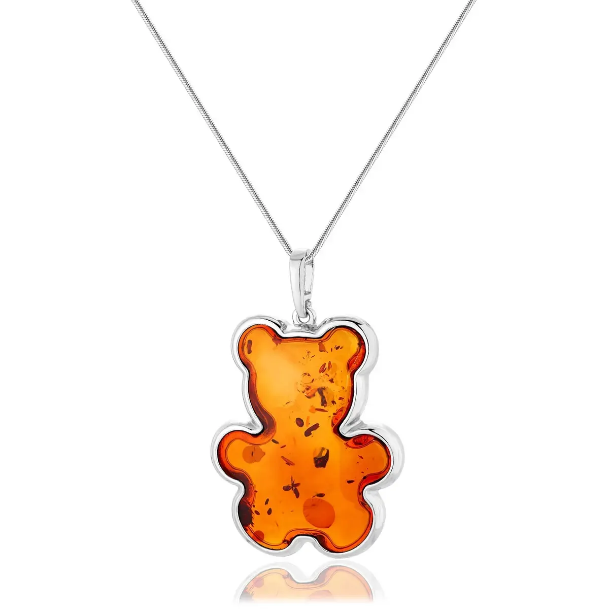 Wisiorek srebrny miś z koniakowym bursztynem big Teddy Bear II