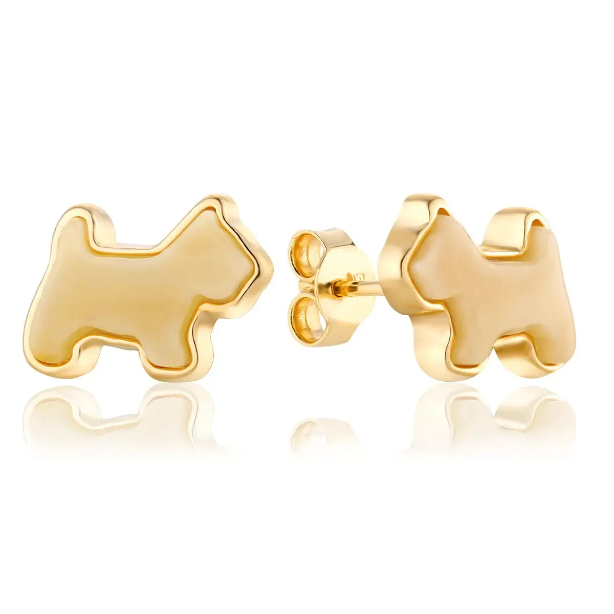 Kolczyki na sztyft srebrne pozłacane pieski z mlecznym bursztynem Doggies