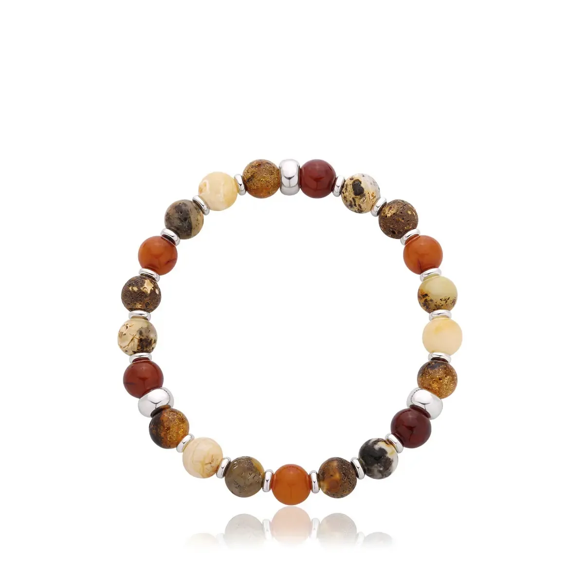 Bransoletka na gumce kulka z kolorowym bursztynem Tore