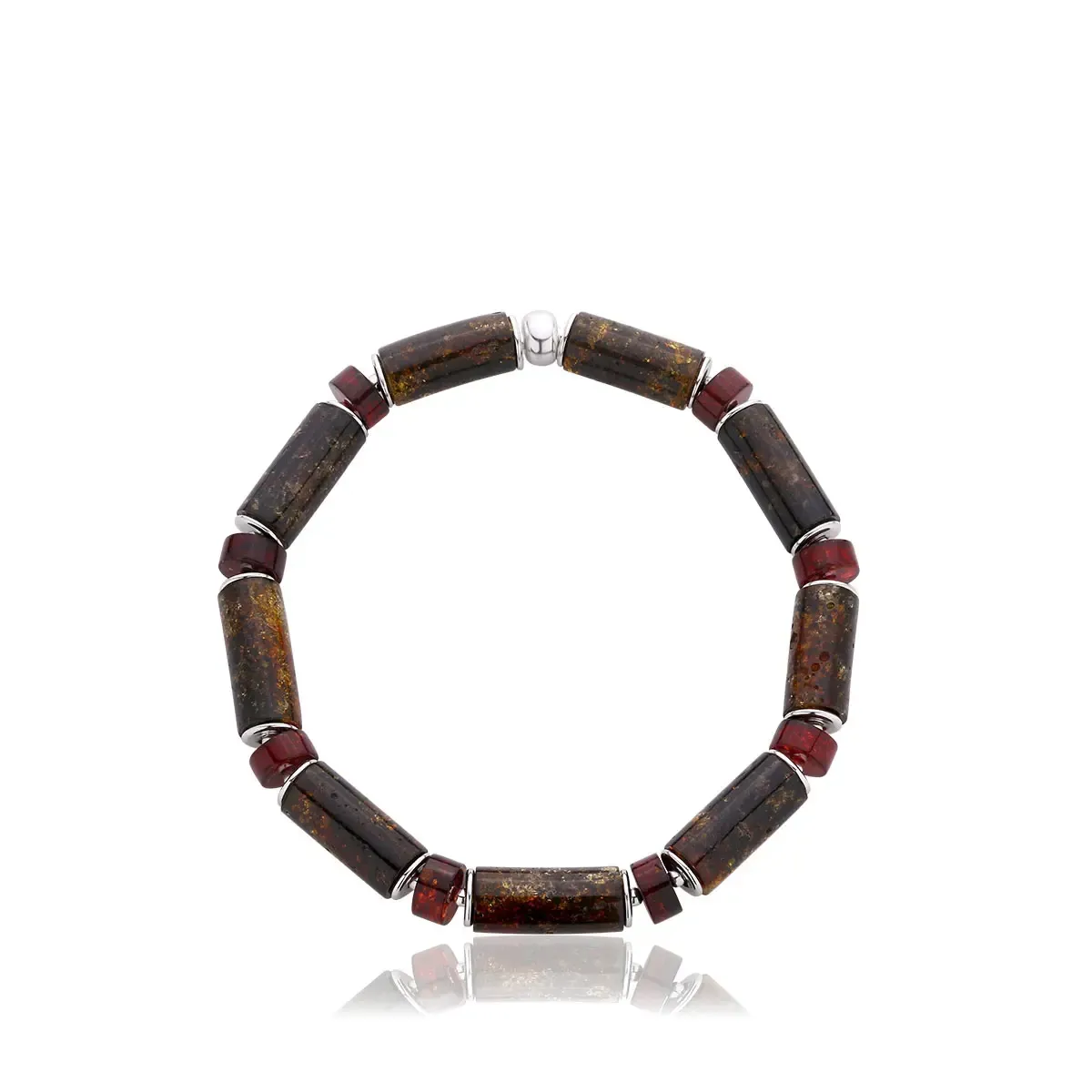 Bransoletka na gumce walec z wiśniowym bursztynem Kraki