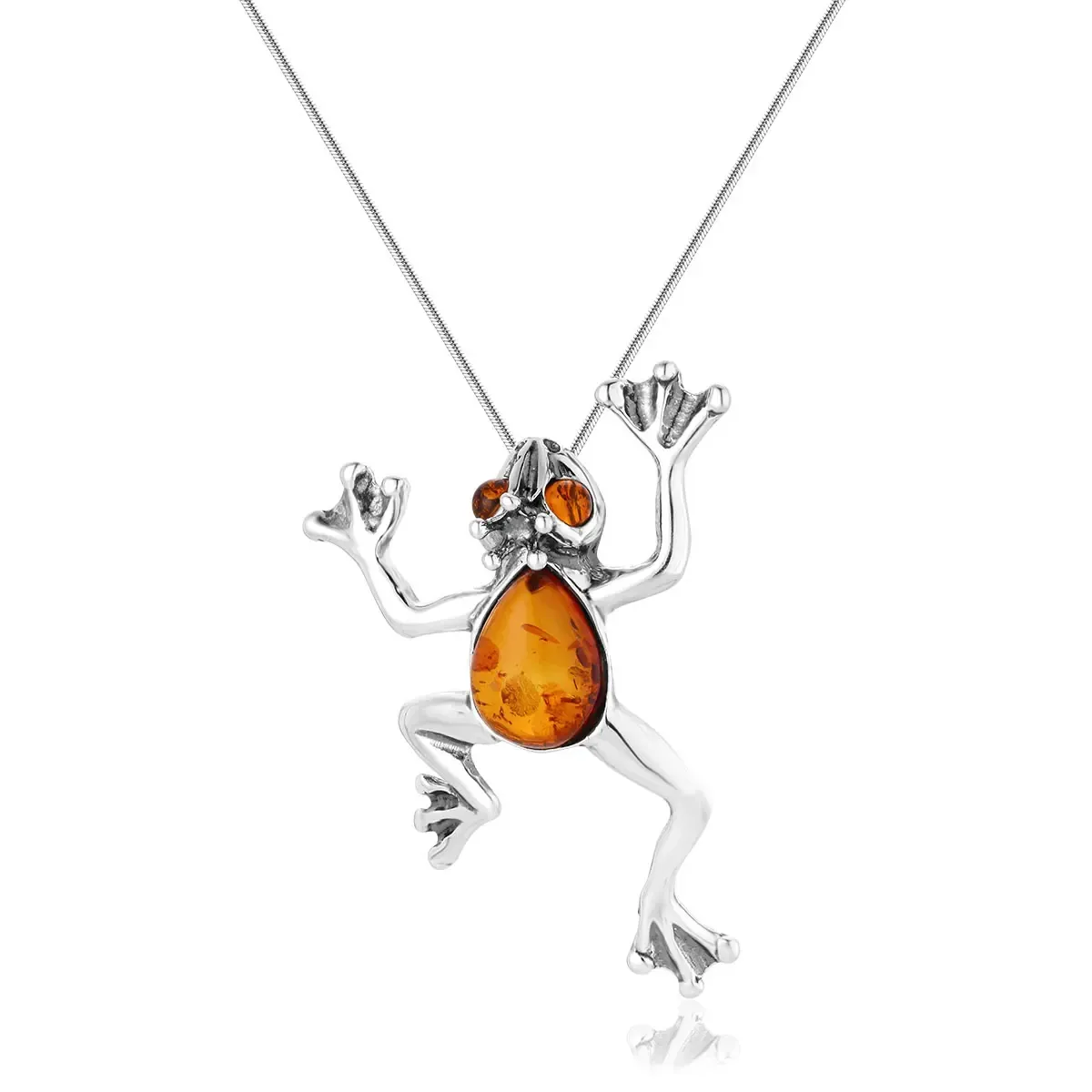 Zawieszka srebrna żaba z koniakowym bursztynem Frog