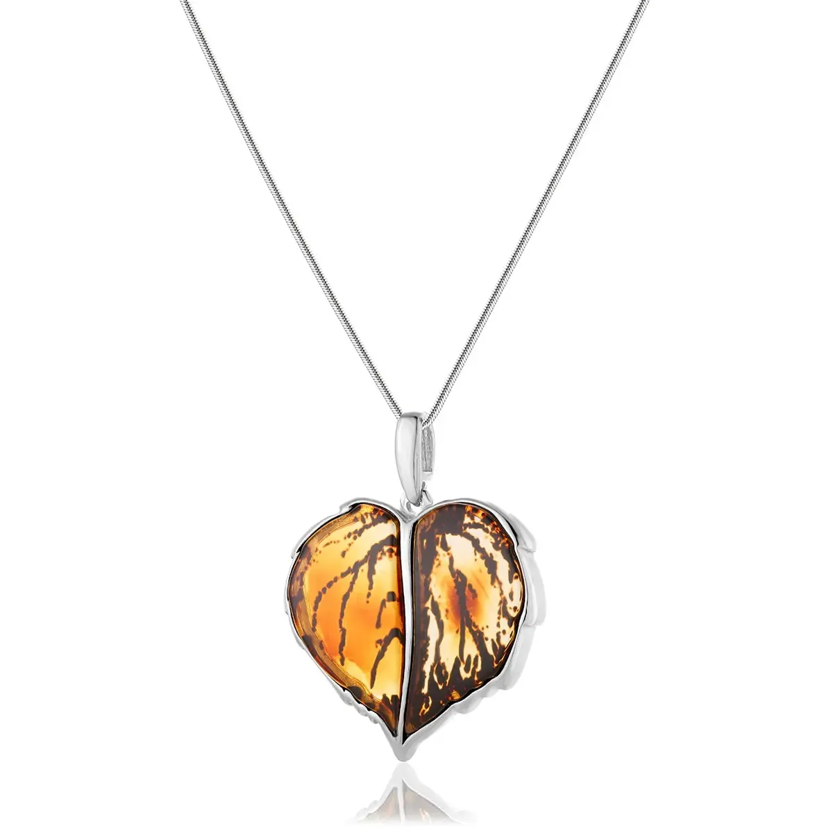 Zawieszka srebrna liść lipy z bursztynem Linden Leaf