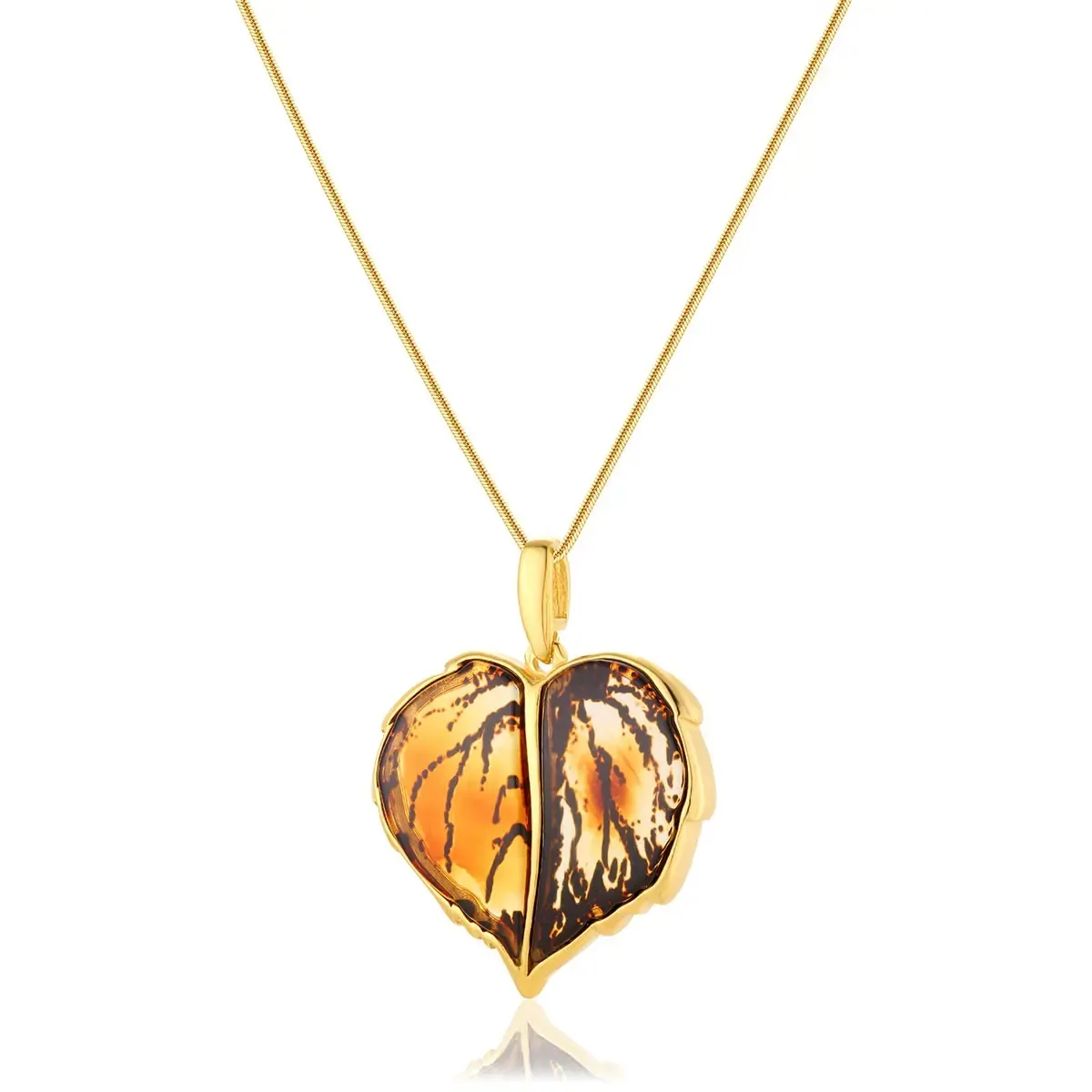 Zawieszka srebrna pozłacana liść lipy z bursztynem Linden Leaf