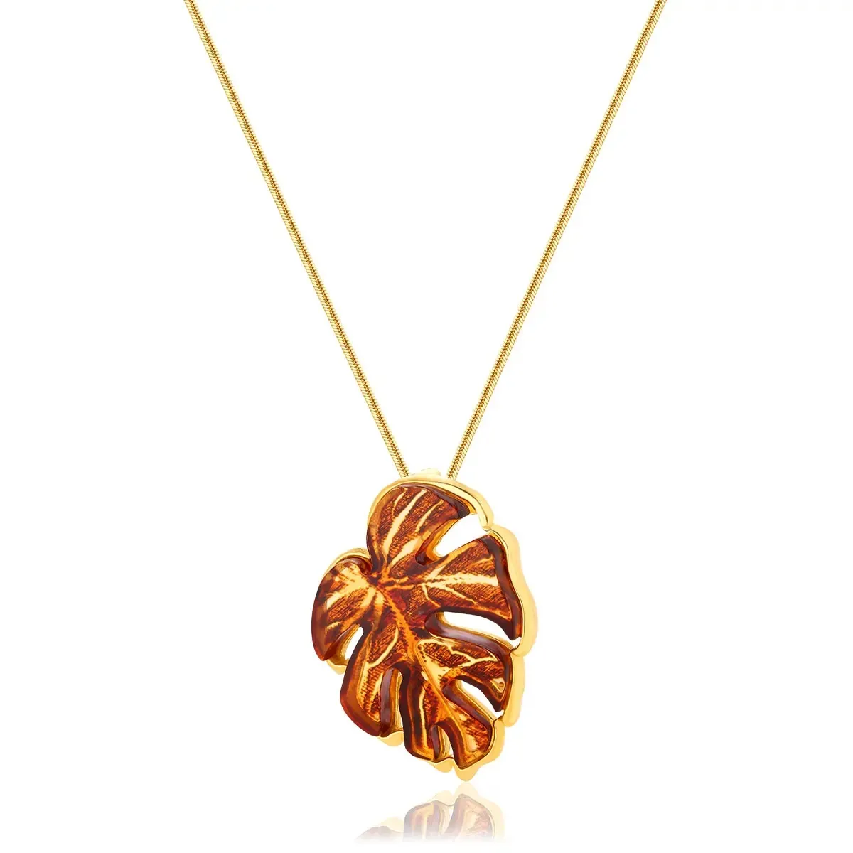 Zawieszka srebrna pozłacana liść monstera z bursztynem Monstera