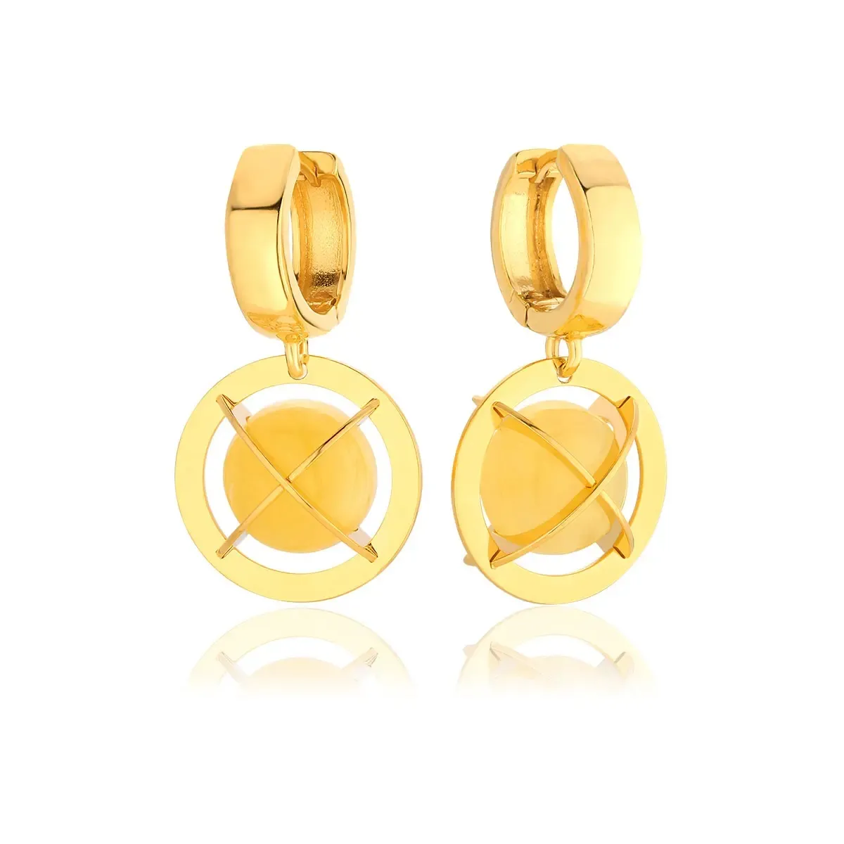 Kolczyki wiszące srebrne pozłacane z mlecznym bursztynem Kopernicus