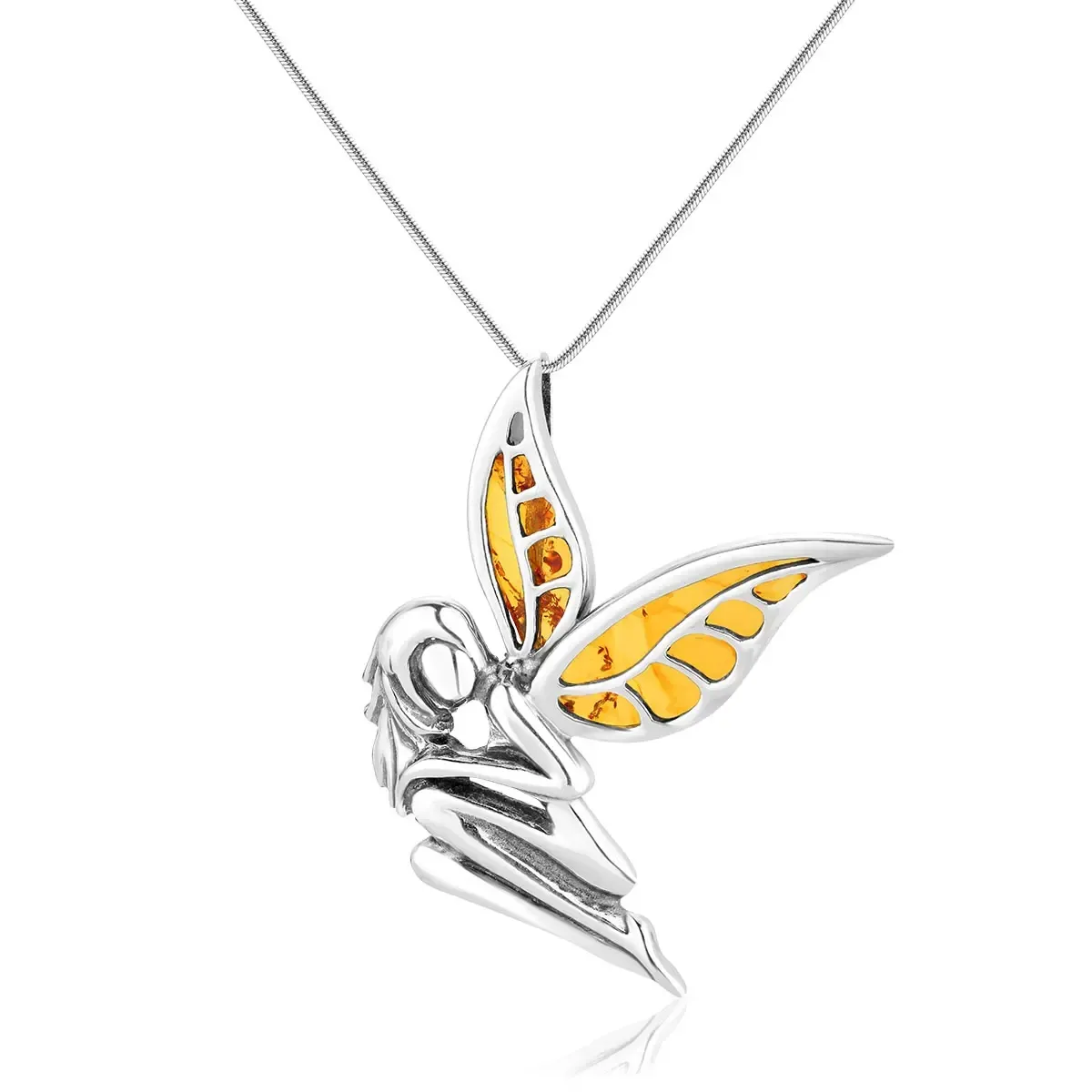 Zawieszka srebrna anioł z bursztynem