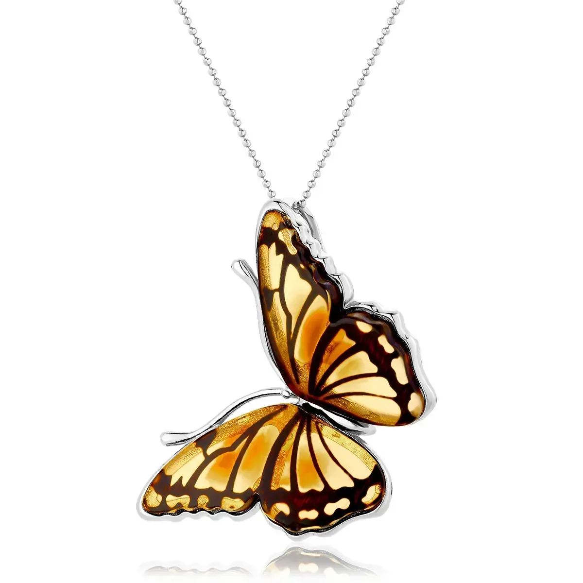 Zawieszka srebrna motyl z bursztynem big Butterfly Kiss