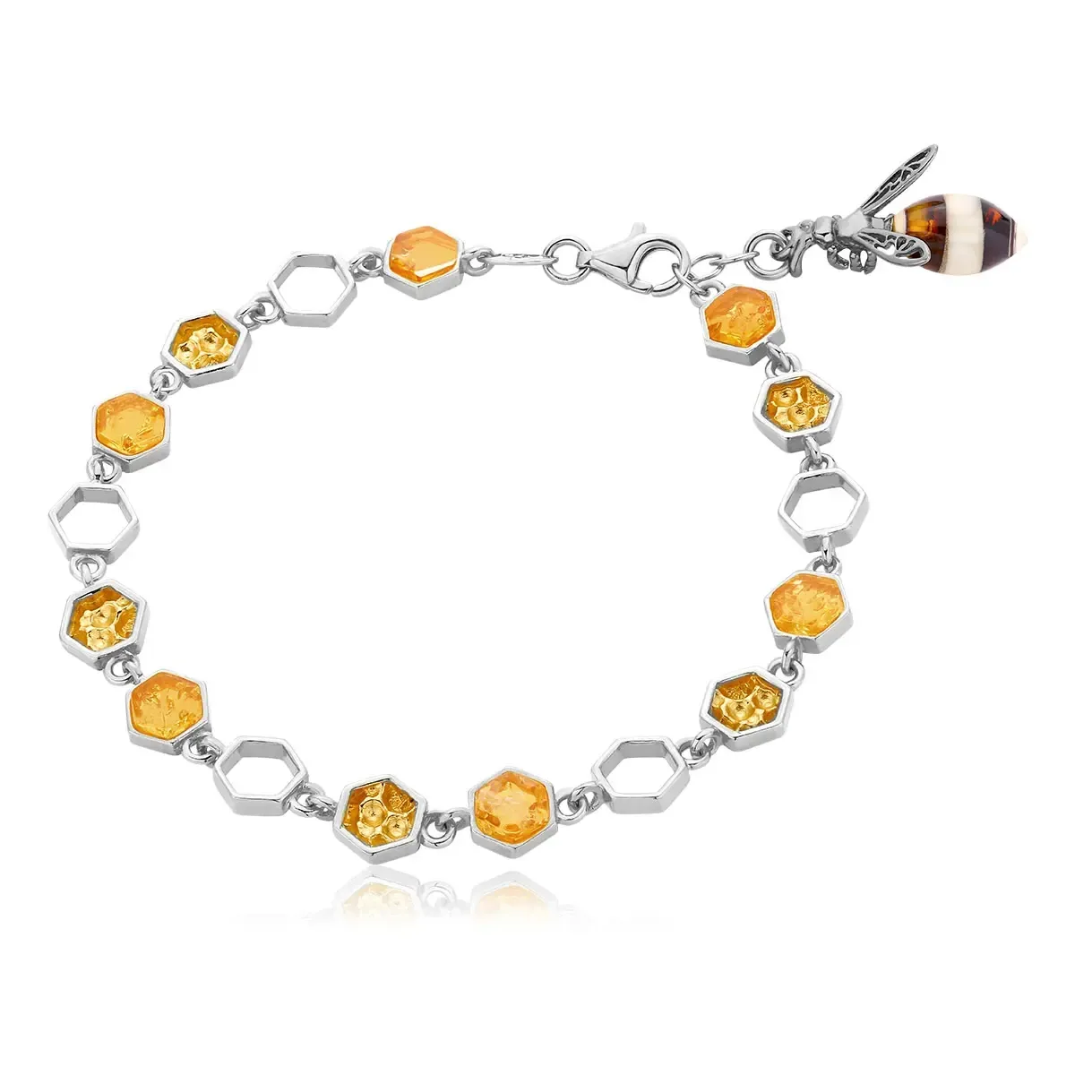 Bransoletka srebrna pszczoła z bursztynem  Sweet Bee