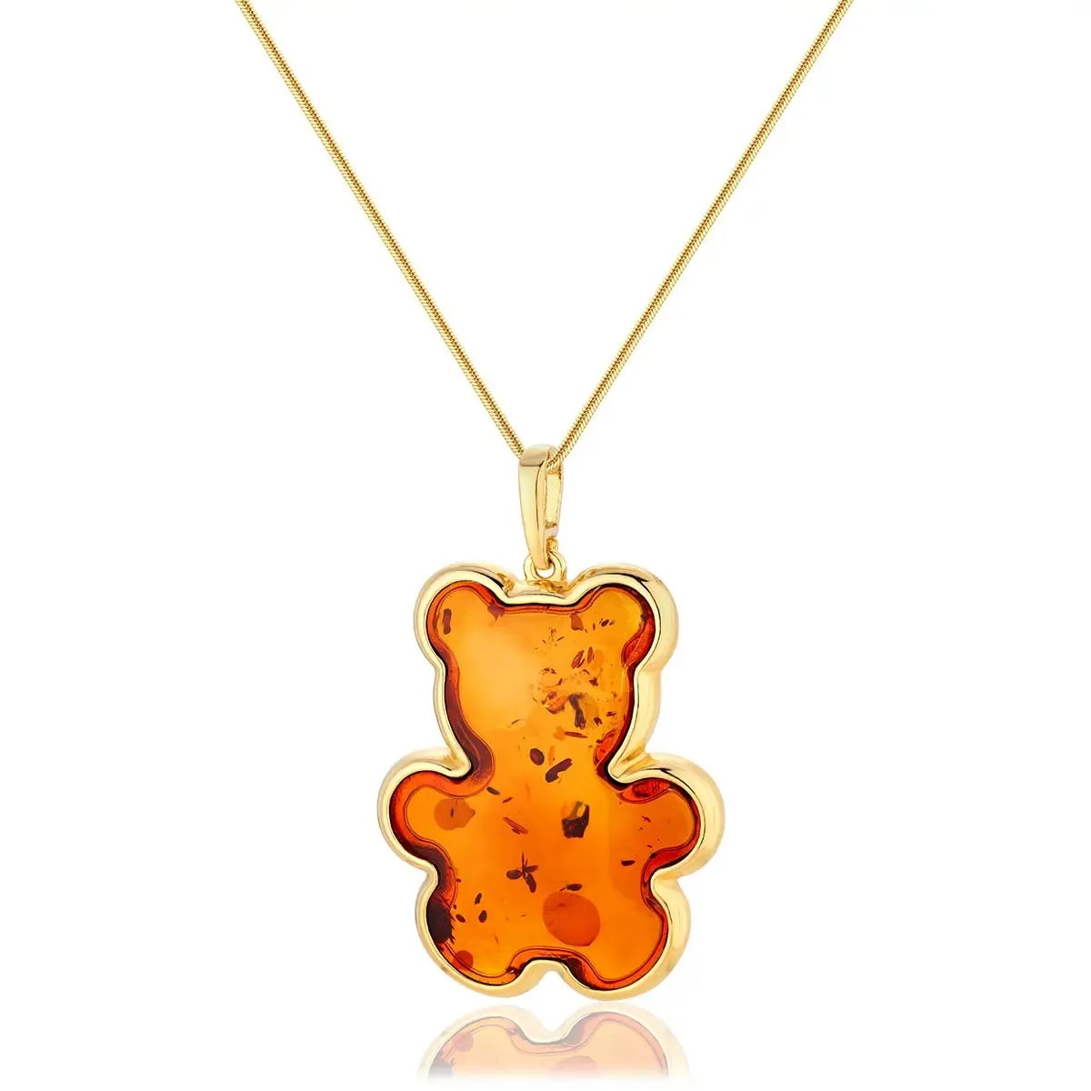 Wisiorek srebrny pozłacany miś z koniakowym bursztynem big Teddy Bear II