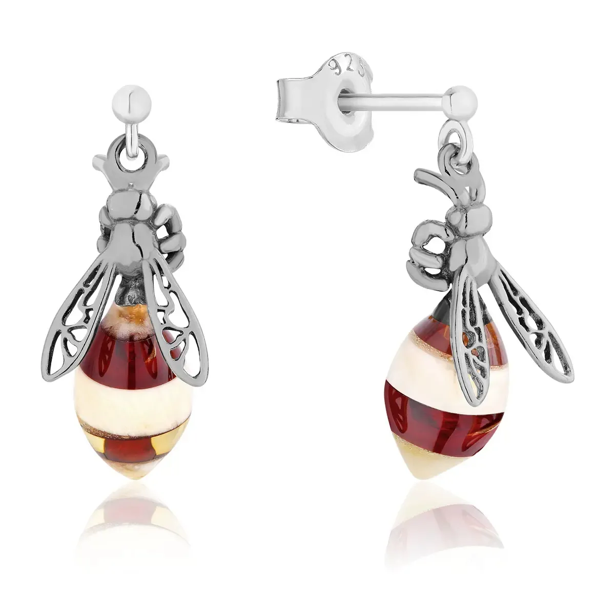 Kolczyki srebrne pszczoły z bursztynem Busy Bees