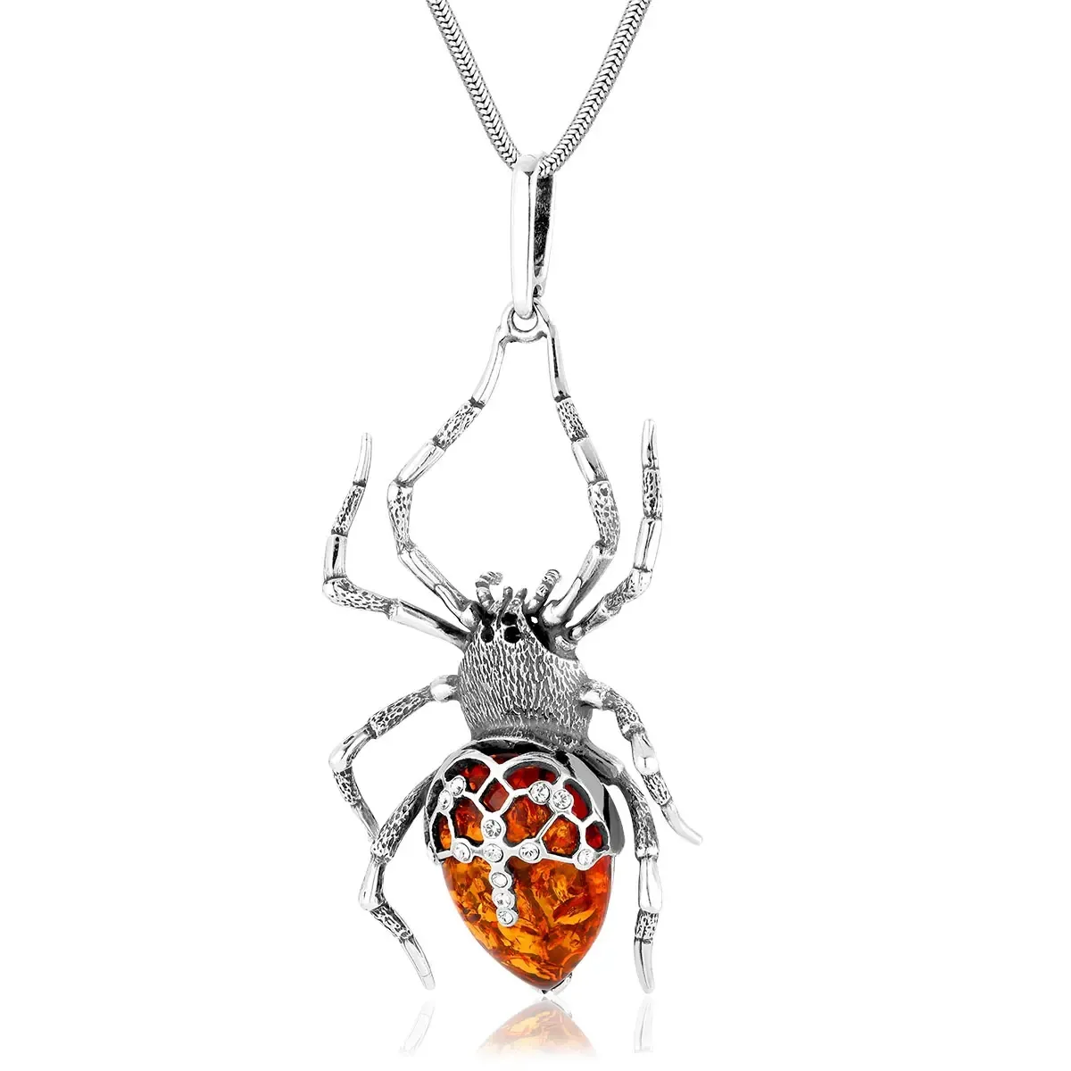 Zawieszka srebrna pająk z koniakowym bursztynem Cross Spider