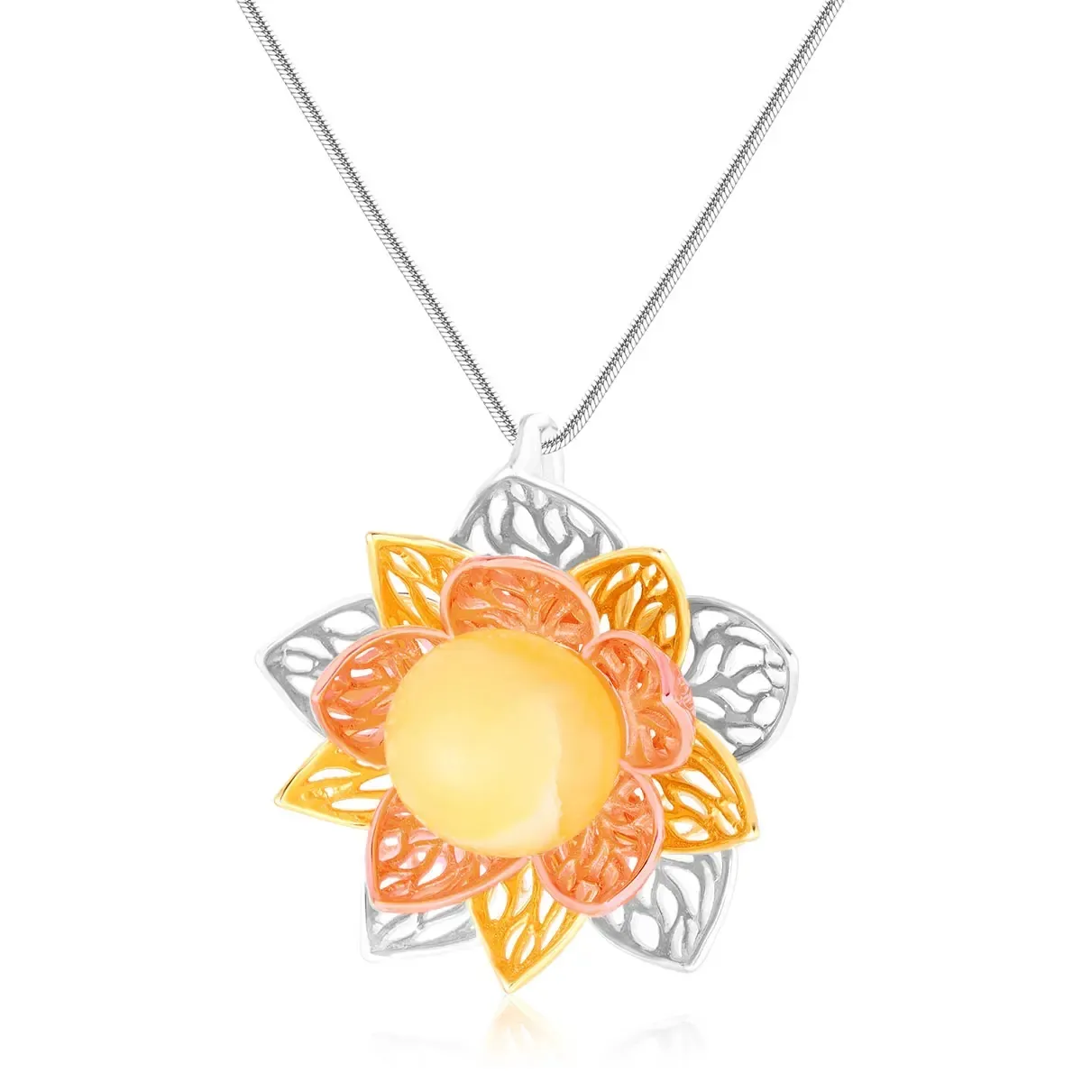 Strona główna 11 Zawieszka srebrna kwiat lotosu z mlecznym bursztynem