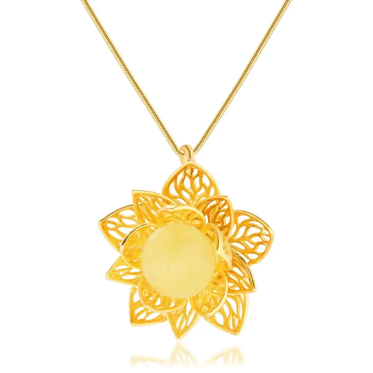 Zawieszka srebrna pozłacana kwiat lotosu z mlecznym bursztynem