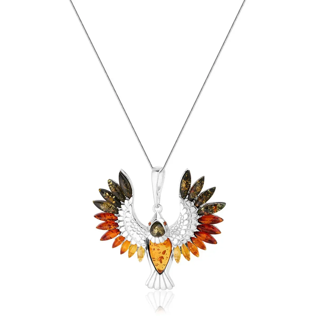 Zawieszka srebrna wróbel z bursztynem Sparrow