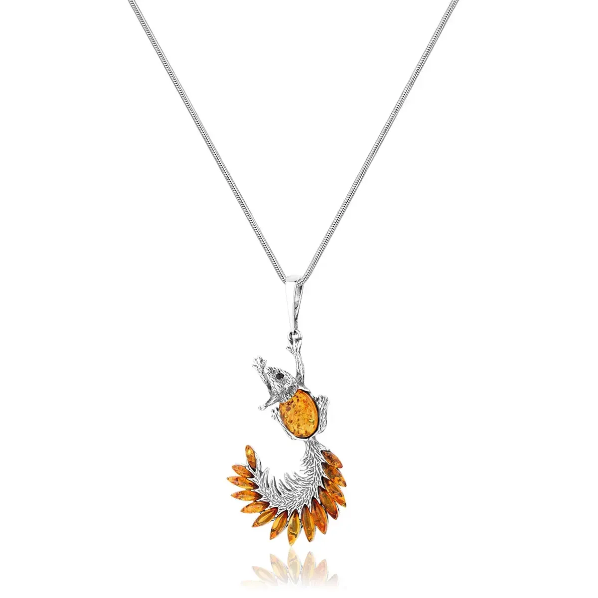 Zawieszka srebrna wiewiórka z koniakowym bursztynem Red Squirrel