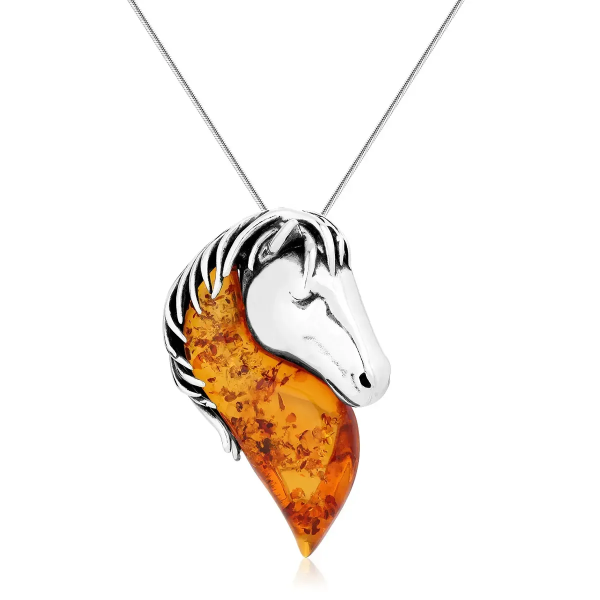 Zawieszka srebrna koń z koniakowym bursztynem big Amber Mane