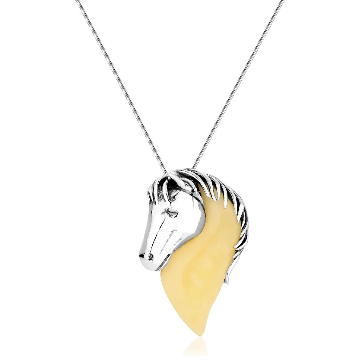 Zawieszka srebrna koń z mlecznym bursztynem Amber Mane