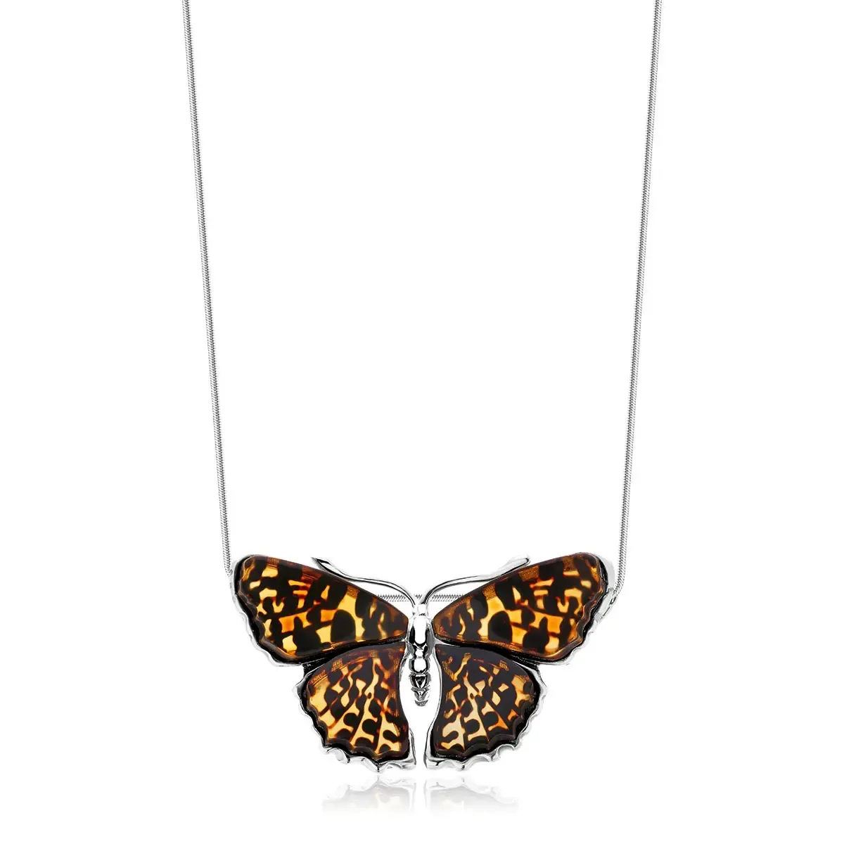 Zawieszka srebrna motyl z bursztynem Big Butterfly Rustle