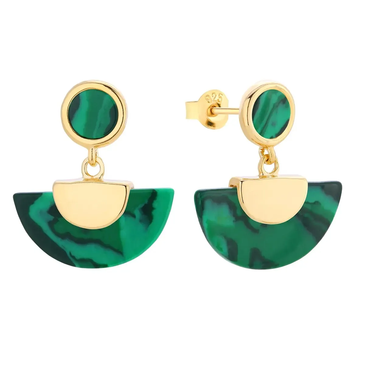 Kolczyki srebrne pozłacane z malachitem Admire