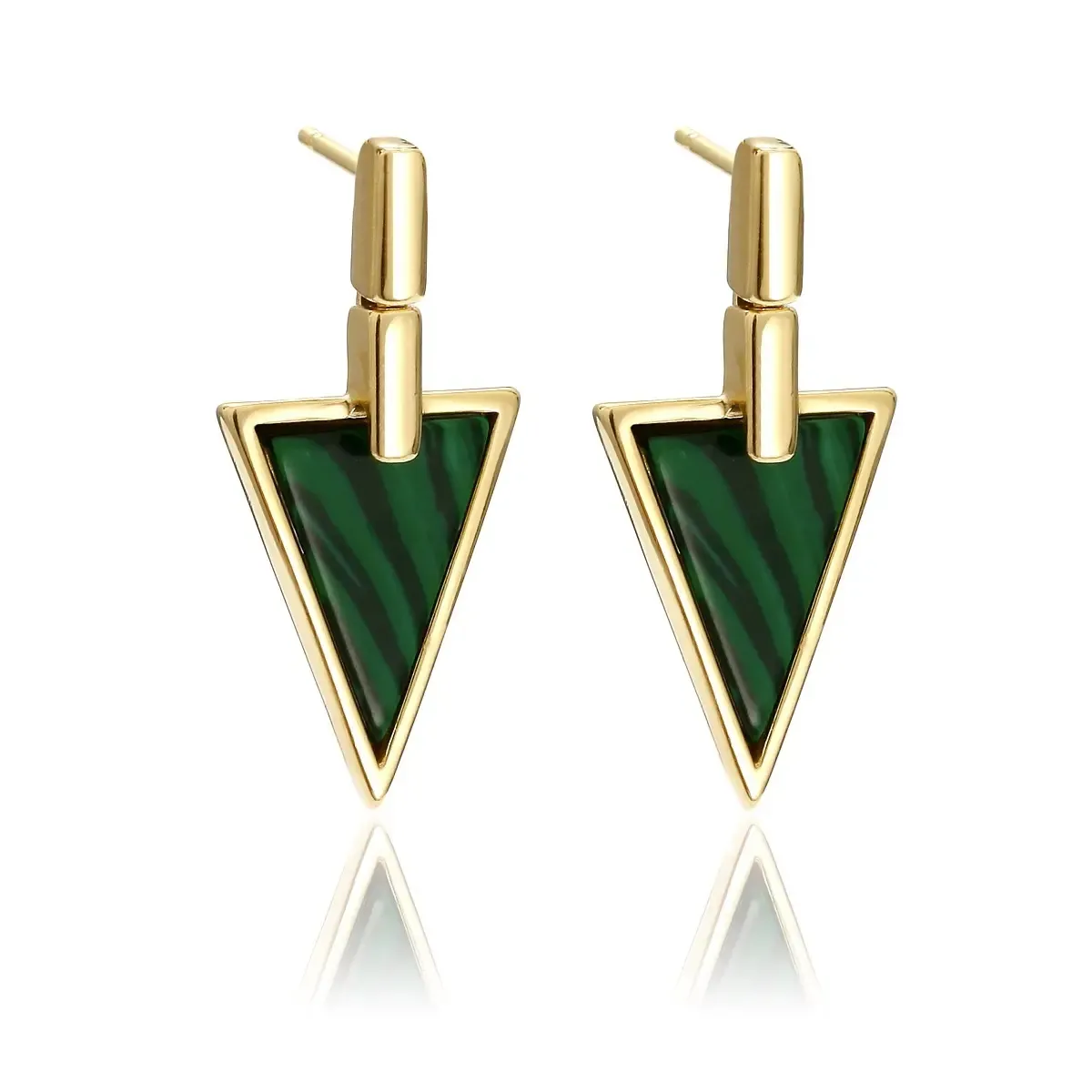 Kolczyki srebrne pozłacane z malachitem Arrow