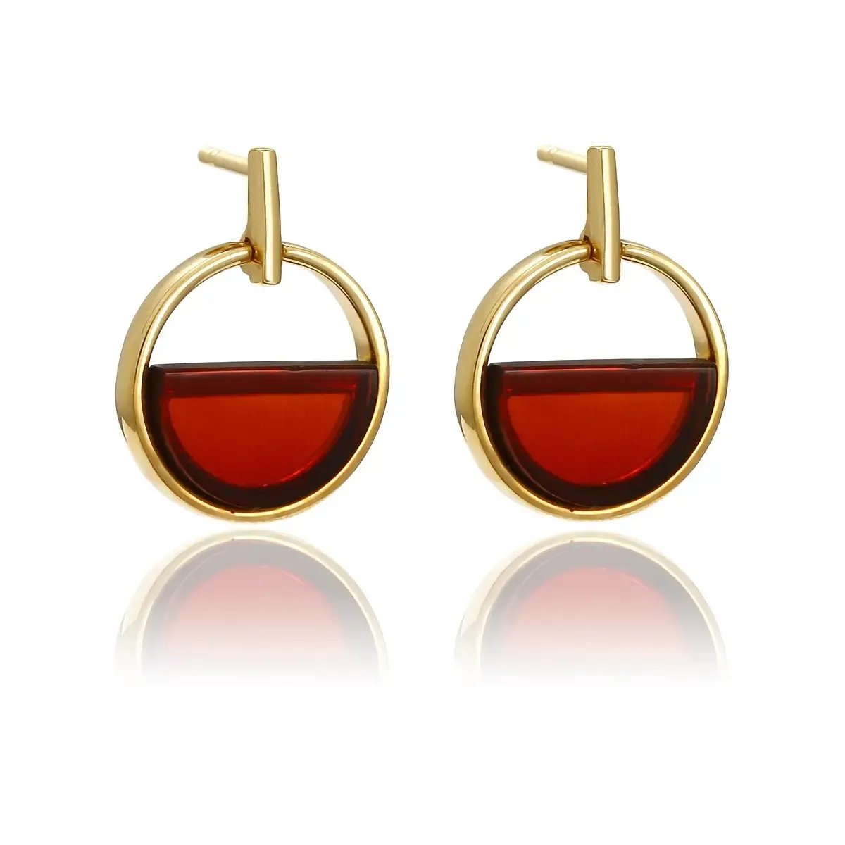 Kolczyki srebrne pozłacane z wiśniowym bursztynem Another