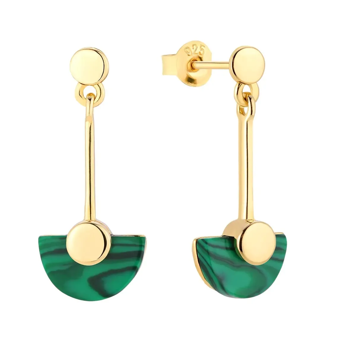 Kolczyki srebrne pozłacane z malachitem Line-Haul