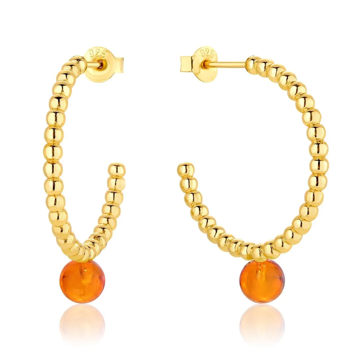 Kolczyki srebrne pozłacane z koniakowym bursztynem Teardrops