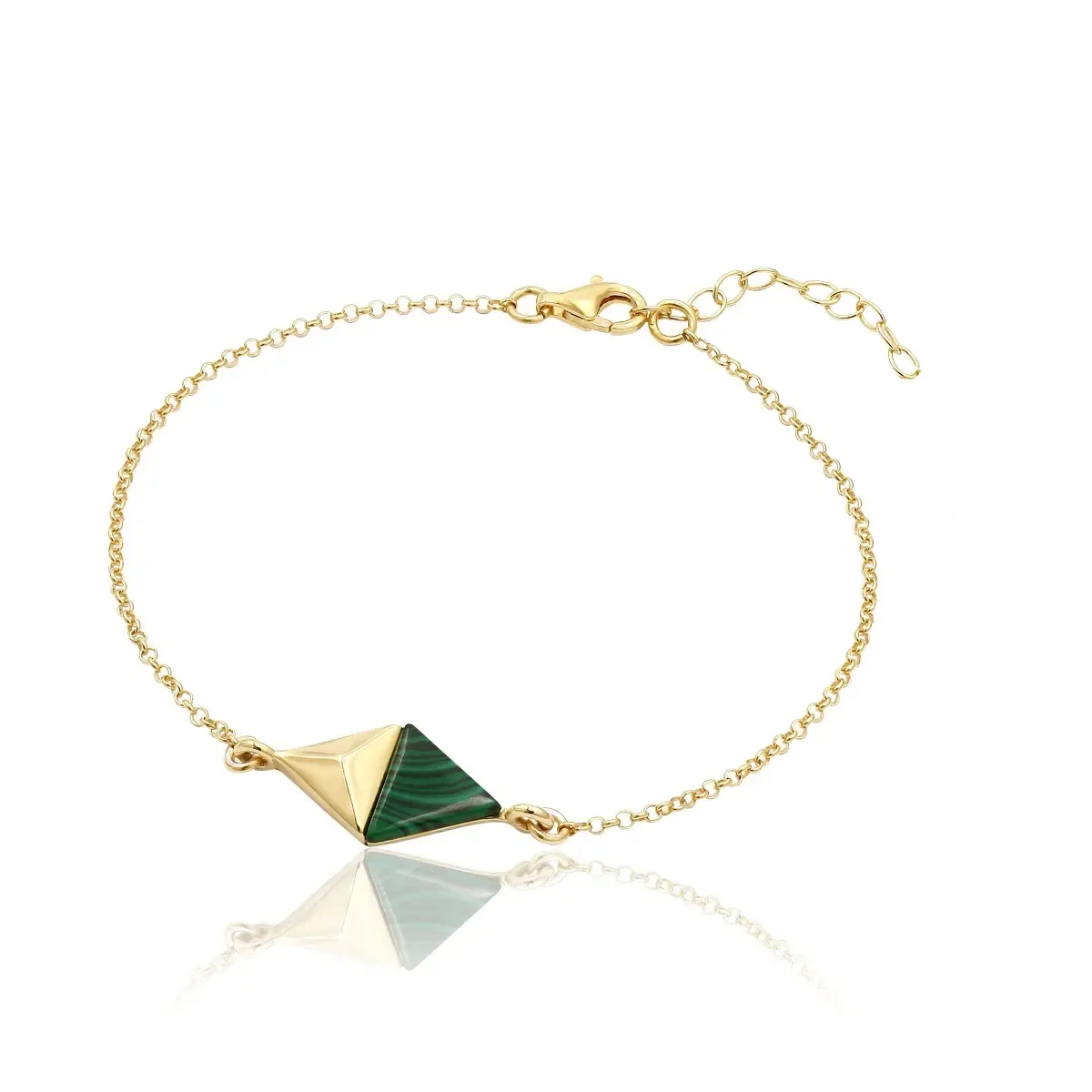 Bransoletka srebrna pozłacana z malachitem Twins