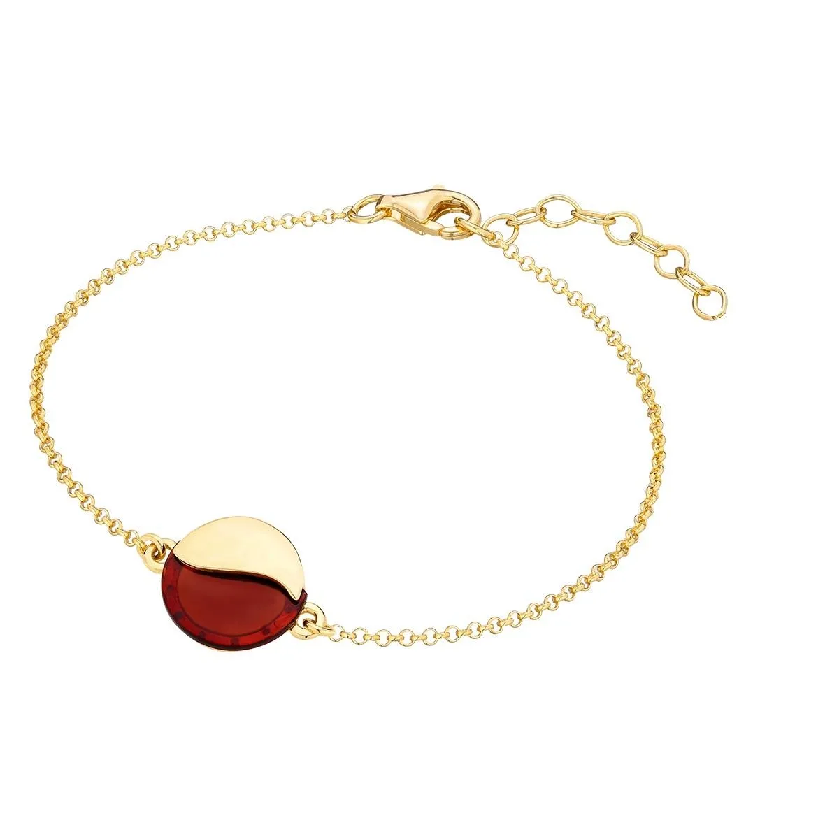 Bransoletka srebrna pozłacana z wiśniowym bursztynem Yin-yang