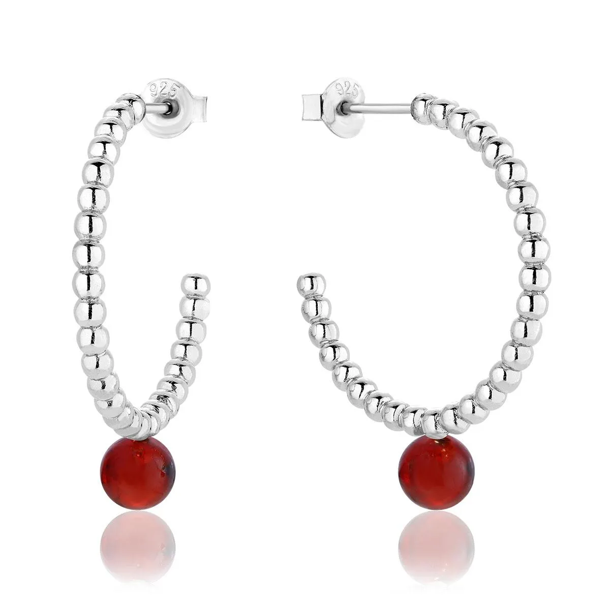 Kolczyki srebrne z wiśniowym bursztynem Teardrops