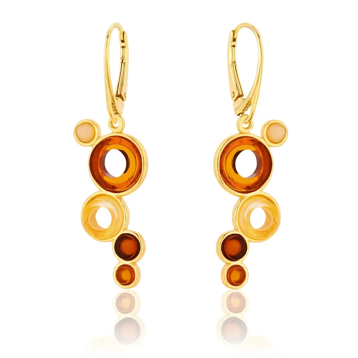 Kolczyki wiszące srebrne pozłacane z kolorowym bursztynem Circle