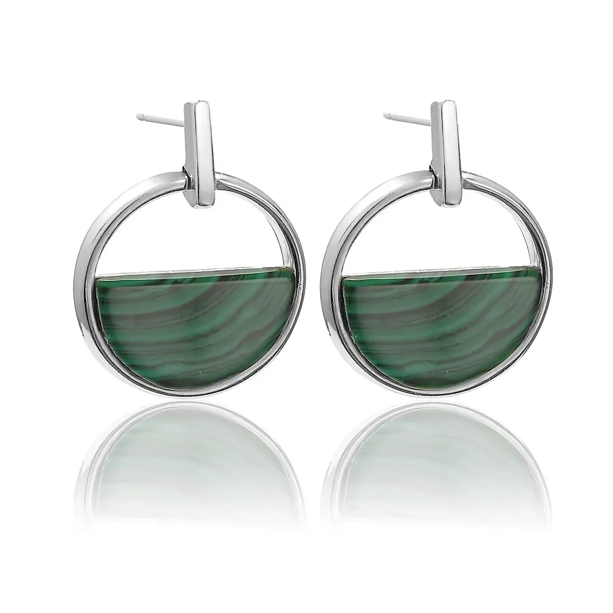 Kolczyki srebrne z malachitem Another