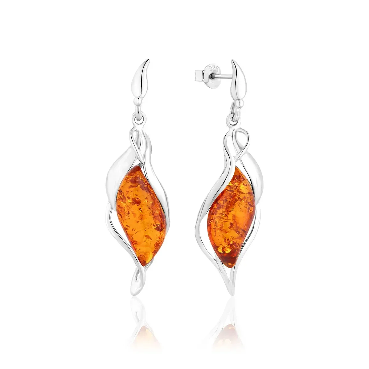 Kolczyki srebrne markizy z koniakowym bursztynem