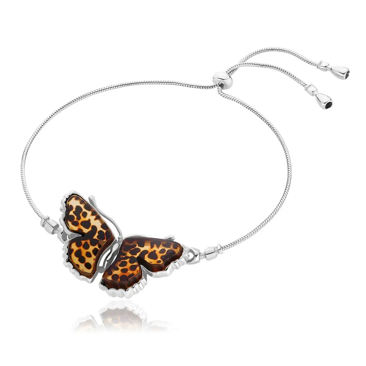 Bransoletka srebrna motyl z bursztynem mini Butterfly Rustle