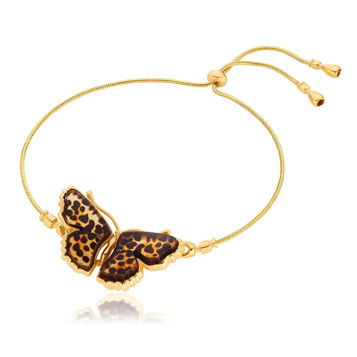 Bransoletka srebrna pozłacana motyl z bursztynem mini Butterfly Rustle