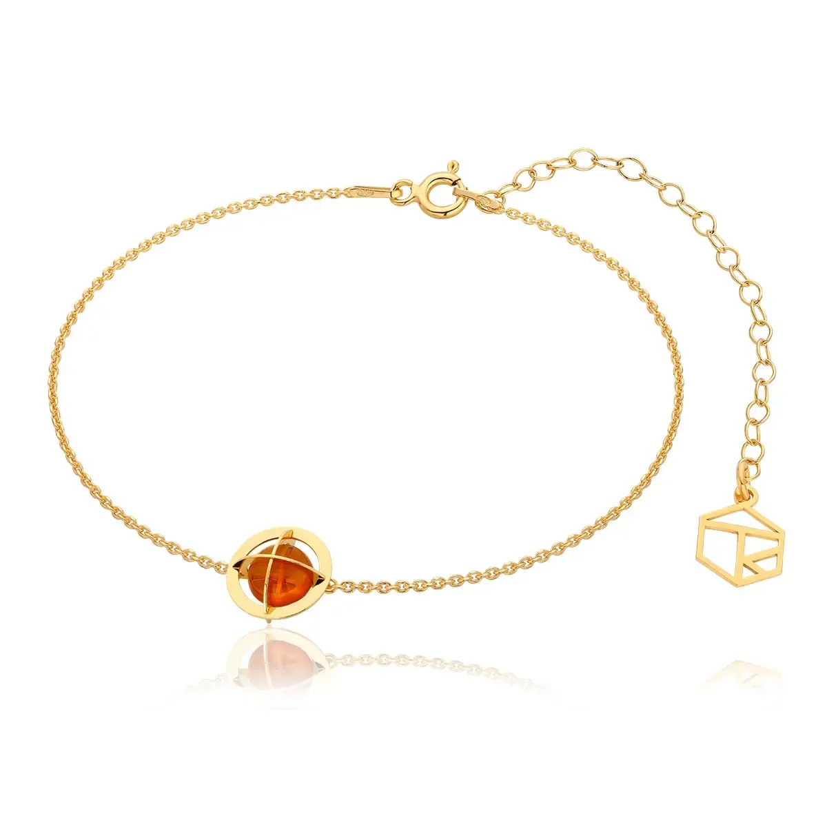 Bransoletka srebrna pozłacana z koniakowym bursztynem Kopernicus