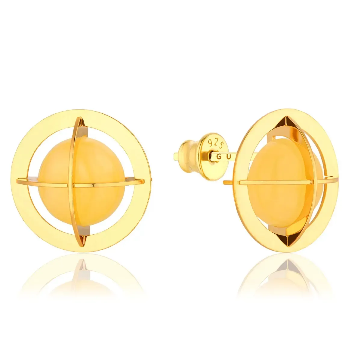 Kolczyki na sztyft srebrne pozłacane z mlecznym bursztynem Kopernicus