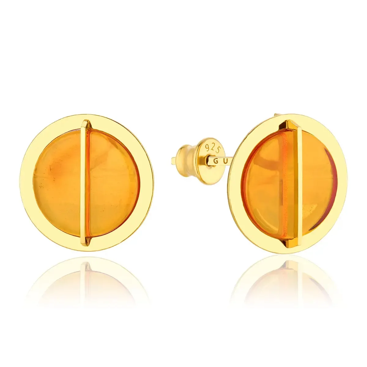 Kolczyki srebrne pozłacane z koniakowym bursztynem medium Rondo