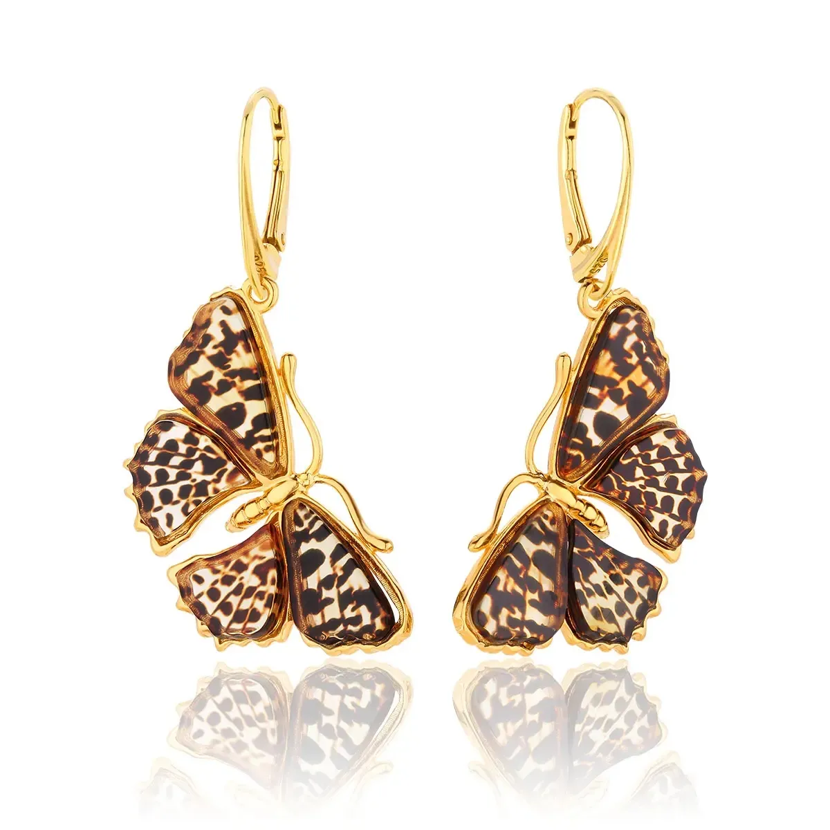 Kolczyki srebrne pozłacane motyle z bursztynem Big Butterfly Rustle