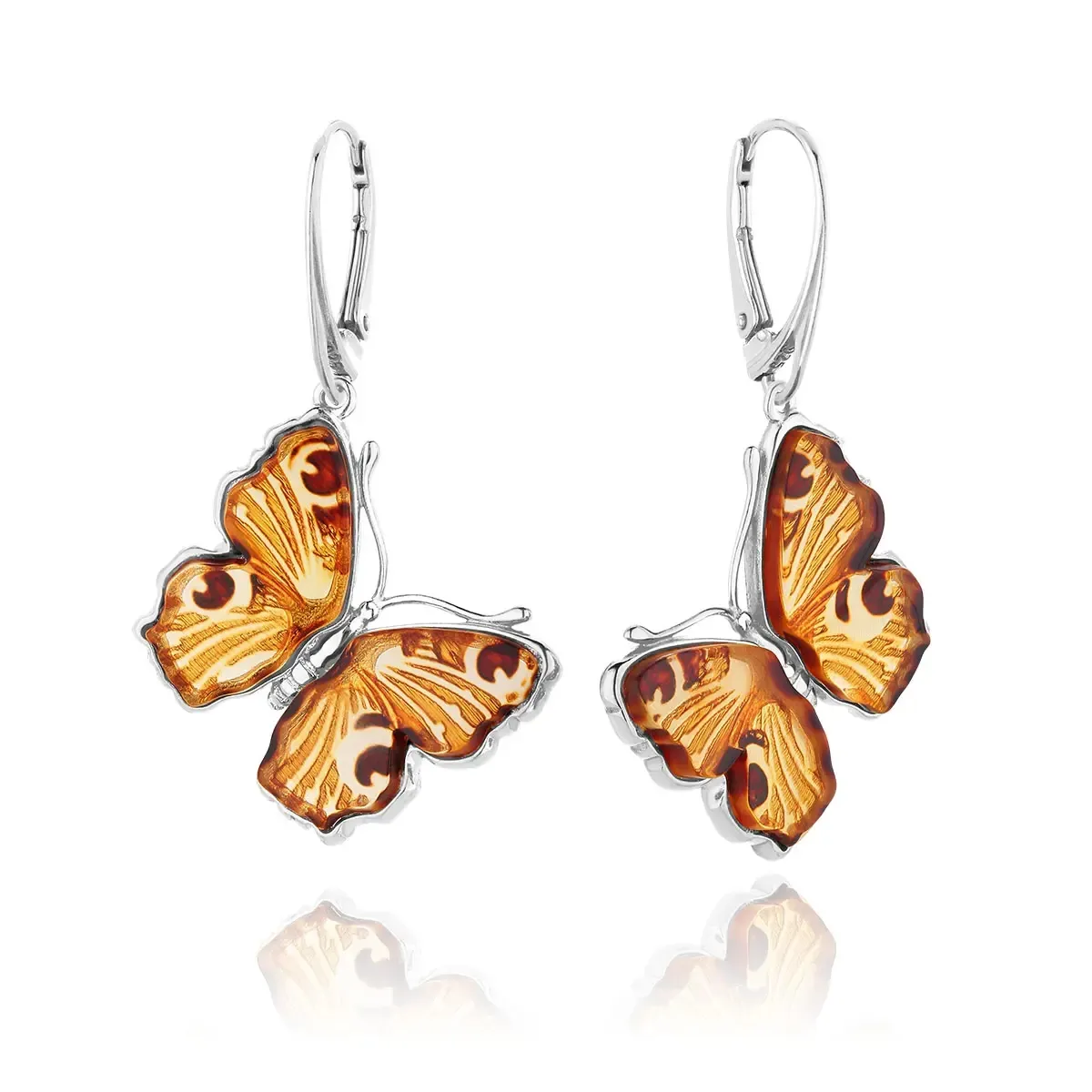 Kolczyki srebrne motyle z bursztynem Butterfly Love