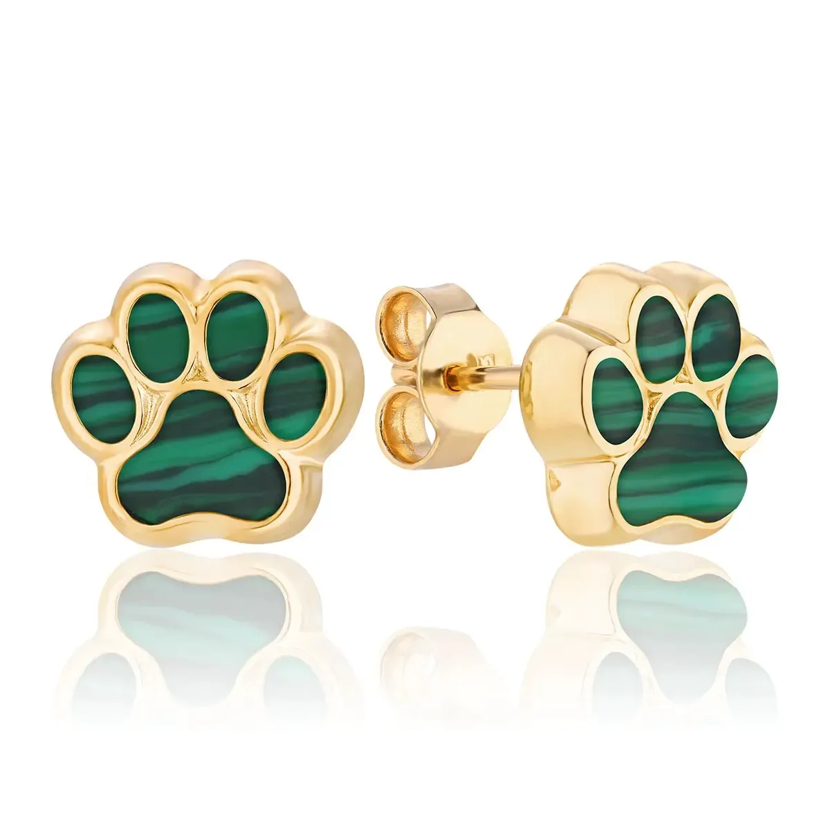 Kolczyki na sztyft srebrne pozłacane mini łapki z malachitem