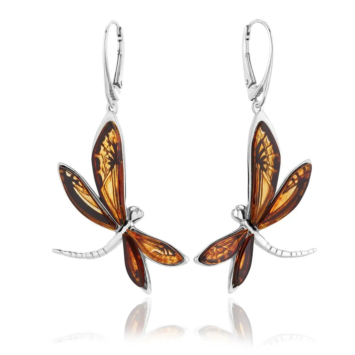 Kolczyki srebrne ważki z bursztynem Dragonfly