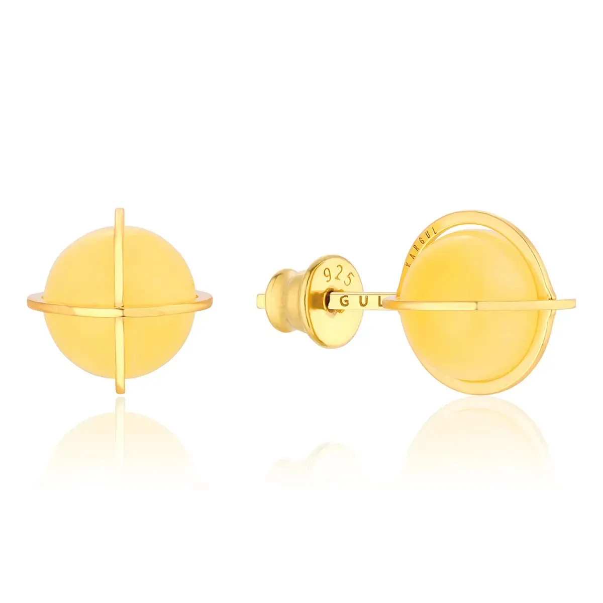 Kolczyki srebrne pozłacane z mlecznym bursztynem kulki