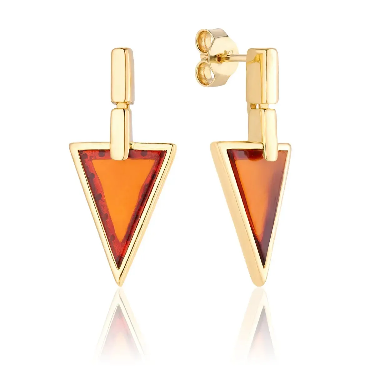 Kolczyki srebrne pozłacane z wiśniowym bursztynem Arrow