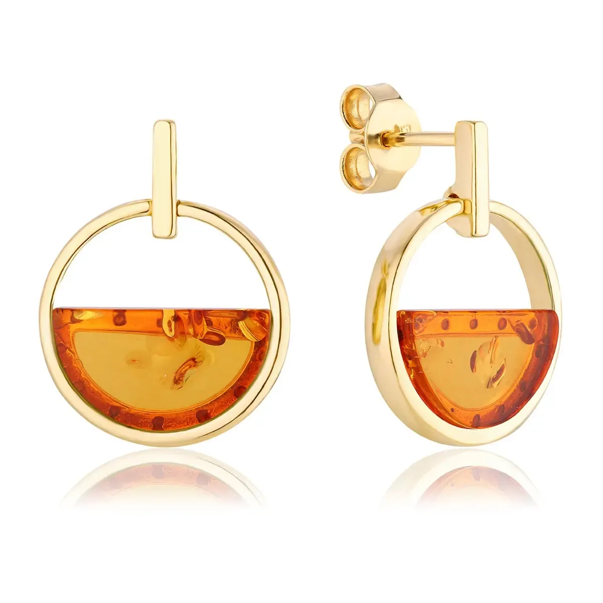 Kolczyki srebrne pozłacane z koniakowym bursztynem Another