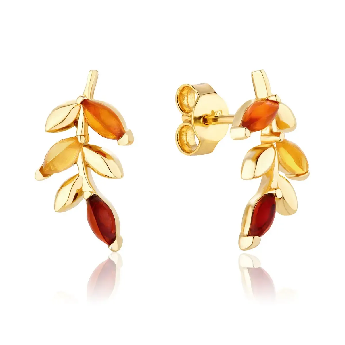 Kolczyki srebrne pozłacane z kolorowym bursztynem  Olena