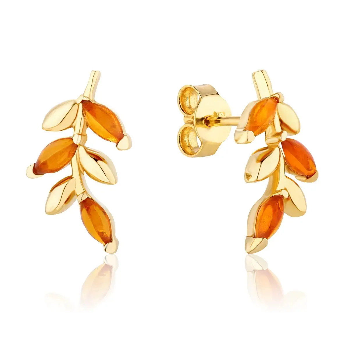 Kolczyki srebrne pozłacane z koniakowym bursztynem  Olena