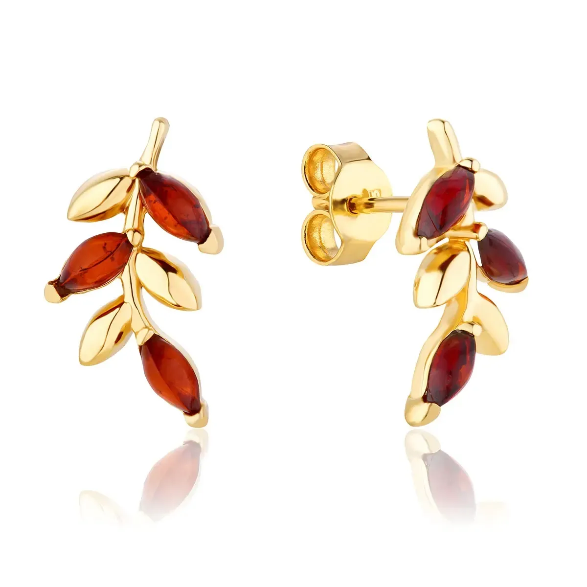 Kolczyki srebrne pozłacane z wiśniowym bursztynem Olena